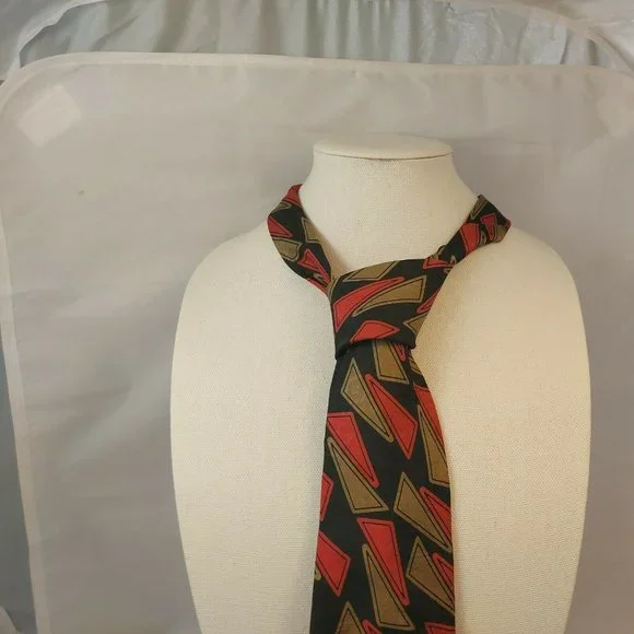 Vintage Hugo Boss Italy men's Silk Tie Black Red Gold Mid Century design